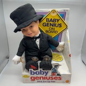 Vintage Baby Genius Stick 'Em Up Pals Baby Genius On Board Doll and Sign in Box